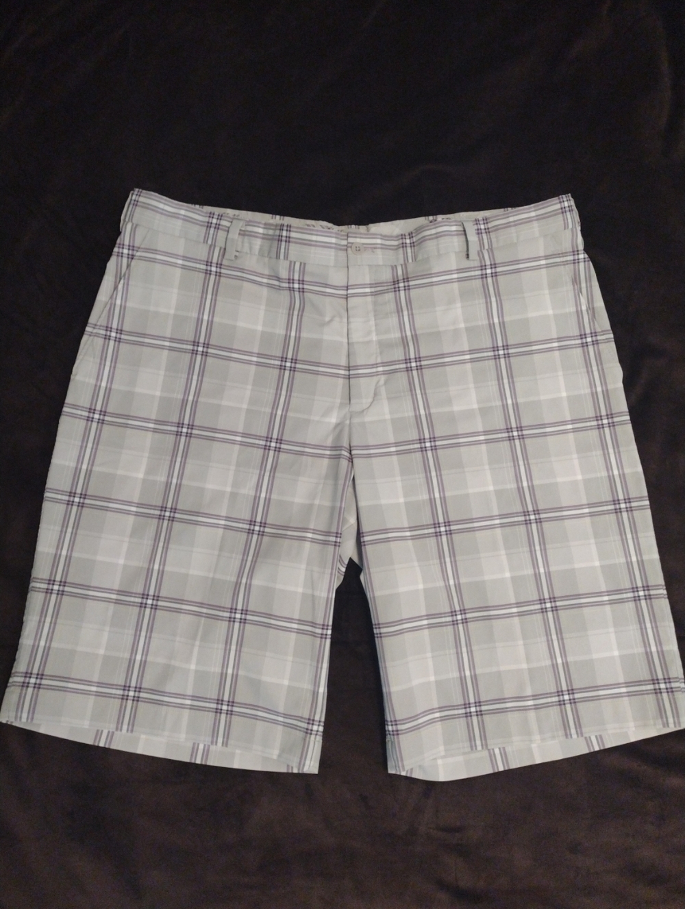 Nike Golf Dri-Fit Mens 42 Shorts Gray White Purple Plaid  Activewear Preppy